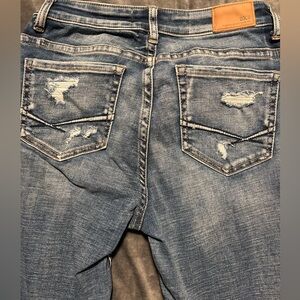 BKE Women’s Light Blue Wide Leg/Flare Distressed Jeans